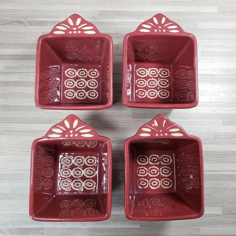 4-Temptations Ovenware by Tara Carved Old World 10 oz. Ramekins Cranberry Red